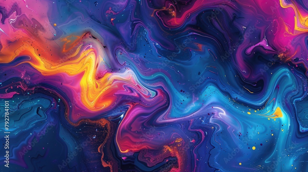 Colorful abstract painting with vibrant hues of blue, purple, pink and yellow. Colorful abstract painting with vibrant hues of blue, purple, pink and yellow.