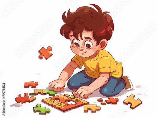 Young Enthusiast Diligently Overcomes Puzzle's Challenge: A Visual Testament to Determination and Perseverance