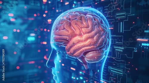 Brain on blue background depicting human intelligence photo