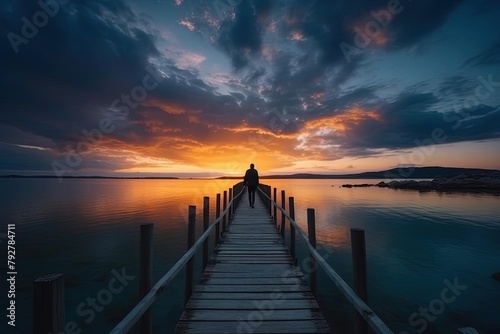 Epic Sunset Photo of Person Walking on Dock