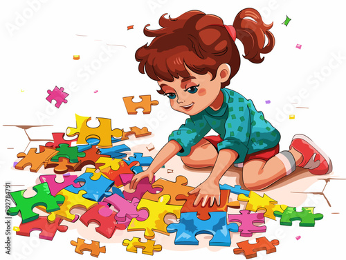 Young Enthusiast Diligently Overcomes Puzzle's Challenge: A Visual Testament to Determination and Perseverance