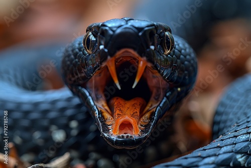 Black Mamba: Slithering across the ground with mouth open, showcasing its deadly reputation. © Nico