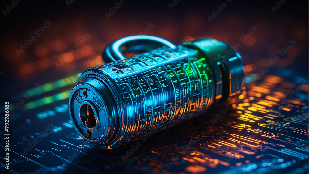 Encryption Lock, Futuristic High Tech Security with Neon Hues. Stock ...