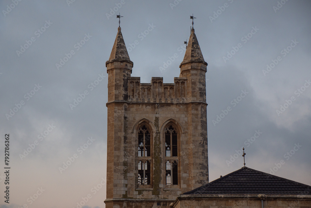 Jerusalem, St. George's Anglican Cathedral in the early morning. Selective focus