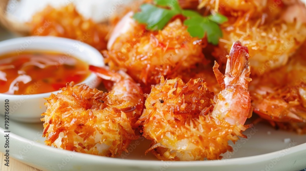 Delicious Coconut Shrimp - Perfectly Fried Deep Seafood Snack with Sweet Coconut Flavor Delicious Coconut Shrimp - Perfectly Fried Deep Seafood Snack with Sweet Coconut Flavor