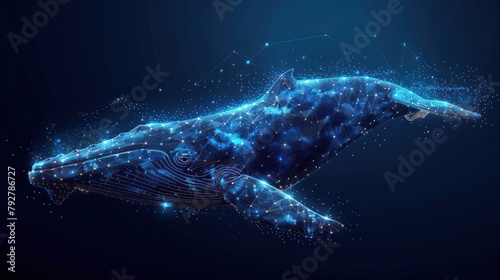 Blue whale composed of polygon. Marine