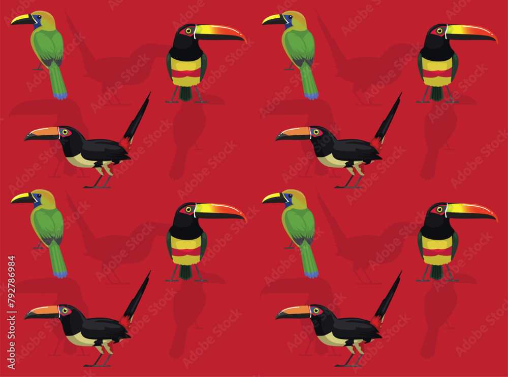 Naklejka premium Bird Toucanet Aracari Cartoon Cute Seamless Wallpaper Background