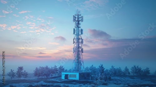 Blue abstract 3d isolated telecommunication tower photo