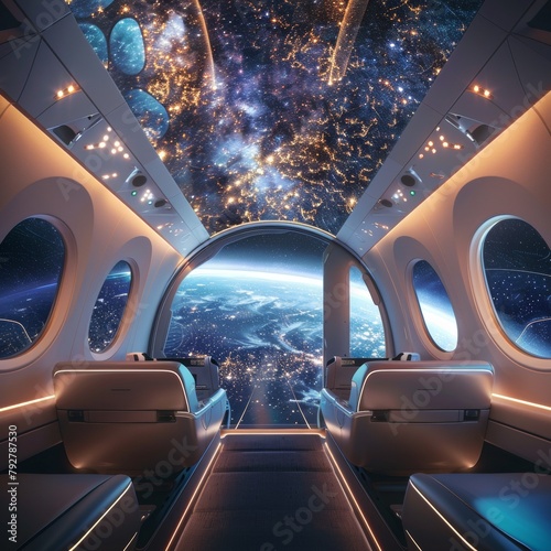 Transformative inflight experience AR cabin interior with virtual celestial views photo