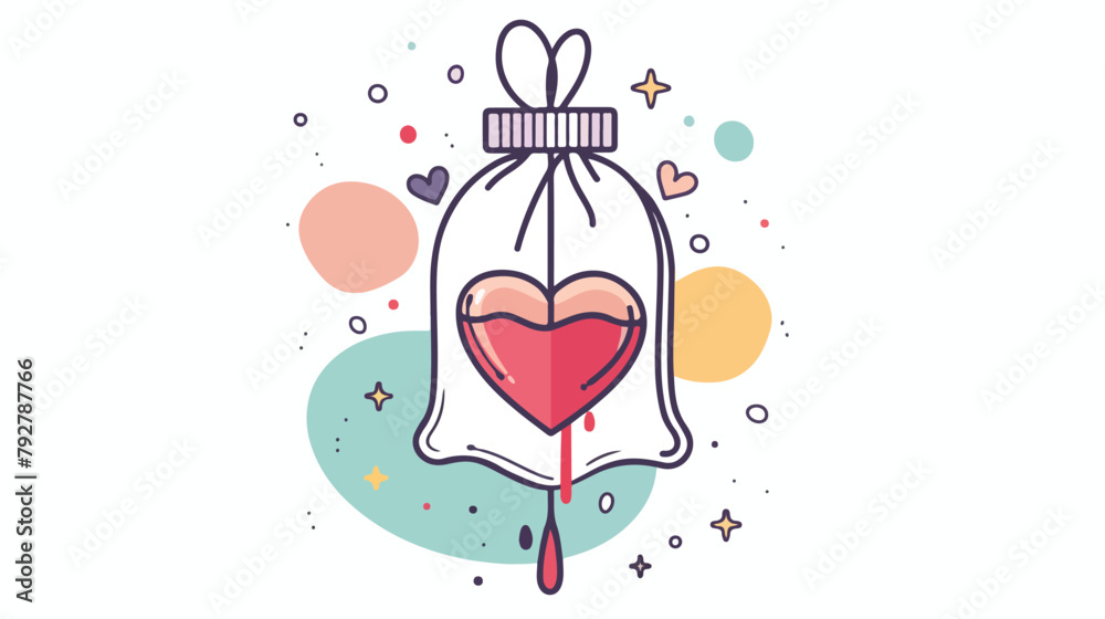 Blood bag and heart icon over white background colorf