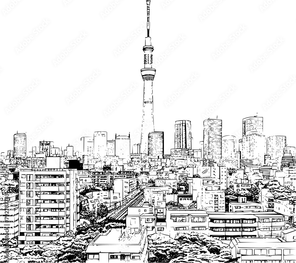 Tokyo Minimal Illustration, Minimal Lines Drawing of Tokyo City