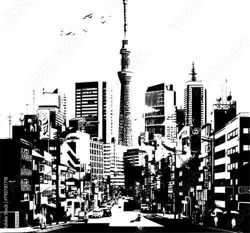 Tokyo Flat Illustration Vector, Flat Vector Art Illustration of Tokyo
