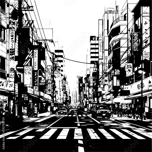 Tokyo Modern Urban Illustration, Poster of Tokyo Streets