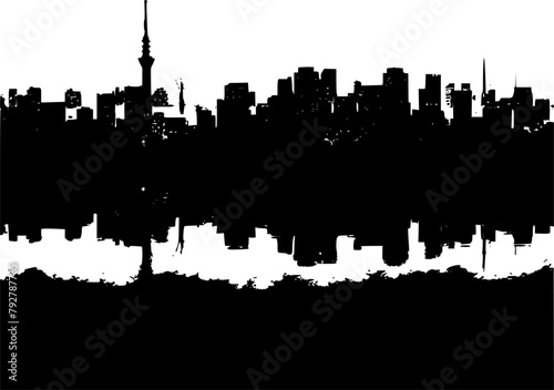 Clean Tokyo Skyline, Simple 2D Illustration of Tokyo Skyline