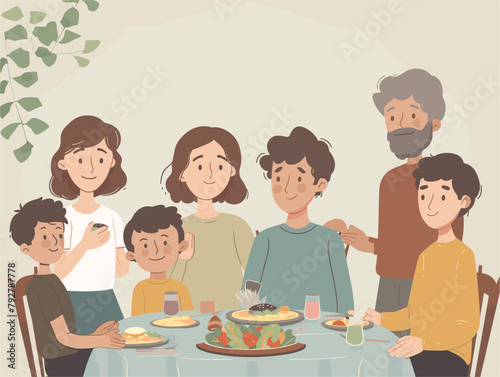 :Family Gathering over Dinner: A Heartwarming Scene Captured in Animated Splendor