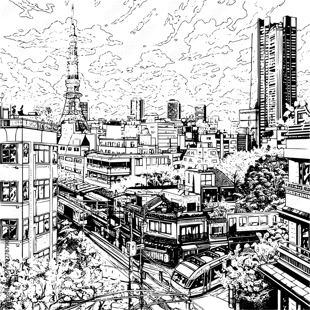 Poster Illustration of Tokyo, Urban Art of Tokyo