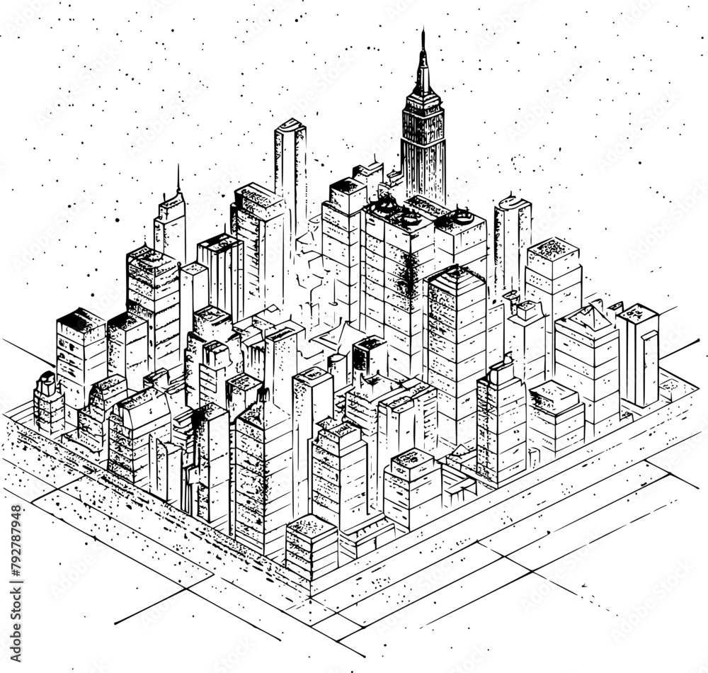 Isometric View of Tokyo Illustration, Isometric Wireframe of Tokyo