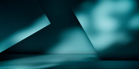 Abstract geometry studio scene with shadow and light. Blue background for luxury product display showroom mockup. Minimal interior aesthetic with empty space, geometric line, square , corner backdrop.