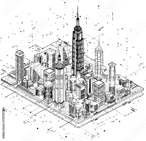 Isometric View of Tokyo Illustration, Isometric Wireframe of Tokyo