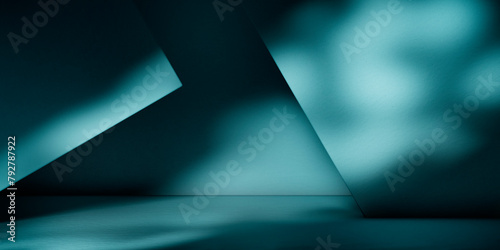 Abstract geometry studio scene with shadow and light. Blue background for luxury product display showroom mockup. Minimal interior aesthetic with empty space, geometric line, square , corner backdrop.