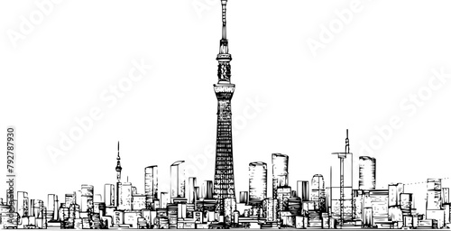 Tokyo City Silhouette, Minimalist Line Quality Design of Tokyo