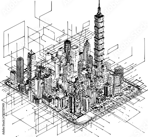Isometric View of Tokyo Illustration  Isometric Wireframe of Tokyo