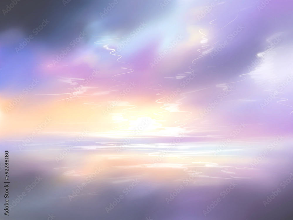 Naklejka premium sun rays and purple clouds digital art for card decoration illustration