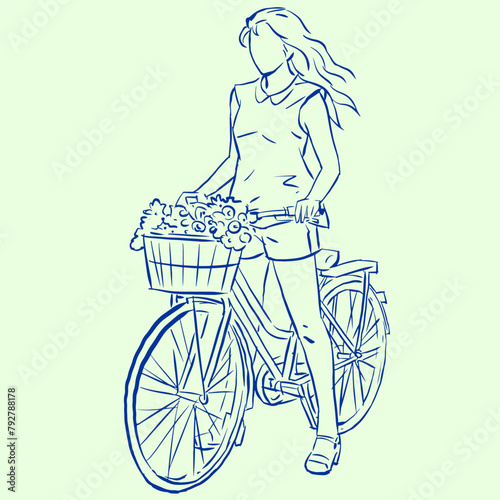 Fototapeta Naklejka Na Ścianę i Meble -  girl with bicycle vector for card decoration illustration