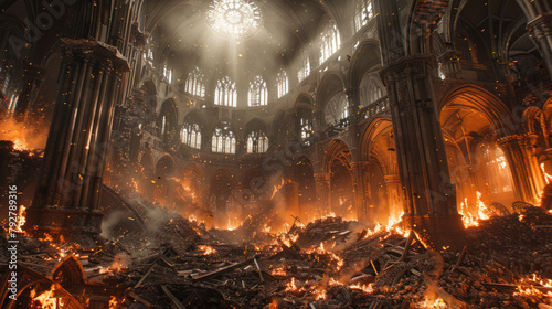 Fire in cathedral, nightmare scene