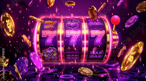 Casino slot wheel with winning jackpot isolation background, Illustration.