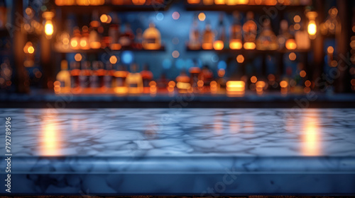 Empty blue marble bar counter in classic restaurant