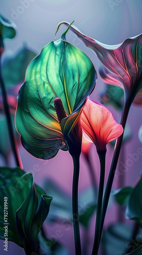AI generated illustration of a backlit colorful glass calla lil photo