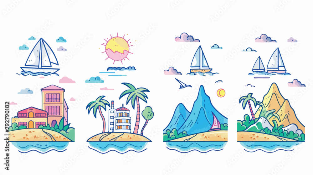 Bundle of summer sceneries with sea or ocean mountain