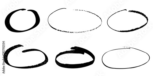 Collection set of hand drawn circles with rough edges, round and elliptical vector shapes poster design elements