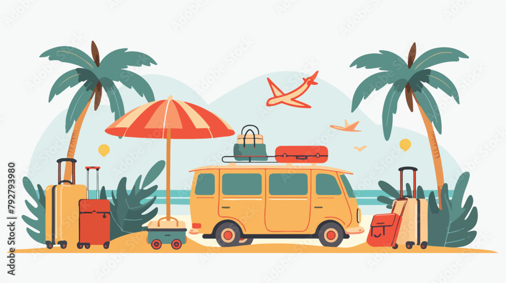 Car suitcase bags and other luggage palm trees and um