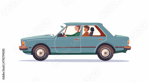 Car with driver man. Vector flat style illustration 