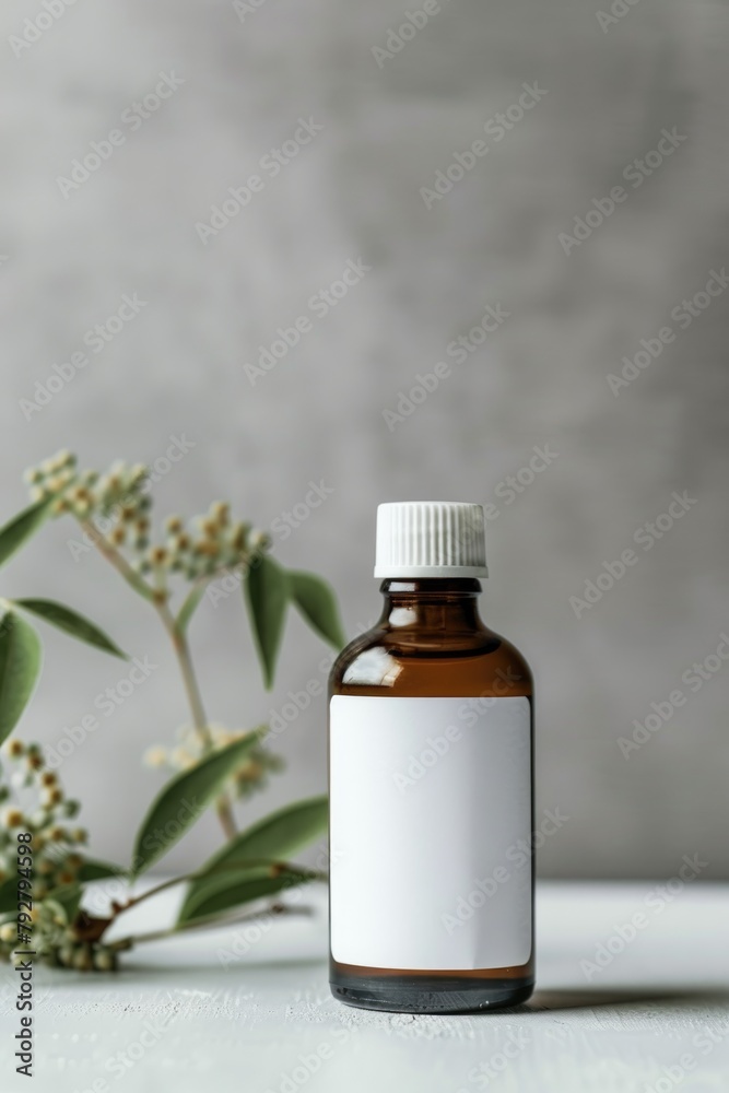 Serene Natural Essential Oil Bottle with White Blooms