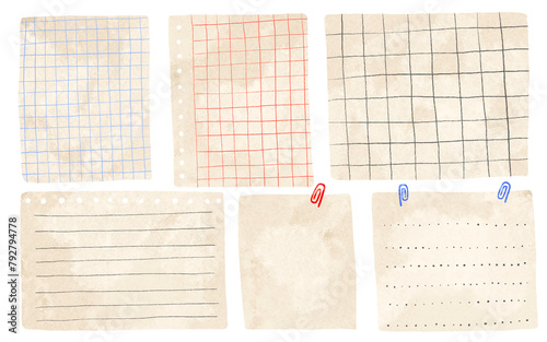 Paper templates for notes. Sheets of paper. Illustration of notes from a notebook on an isolated background