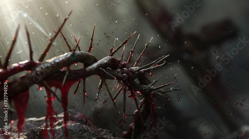 Crown of thorns, fine strokes and a drop of blood