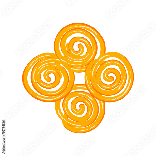 Jalebi is a popular sweet snack in India,  west Asia, Africa, and Mauritius