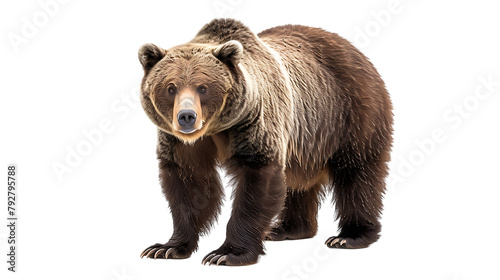 A brown bear standing up isolated on white background