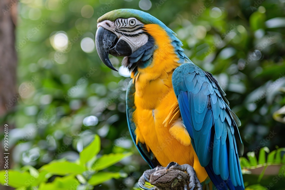 Parrot Perched in Lush Greenery Vivid Colors Splashing in a Tropical Jungle Scene
