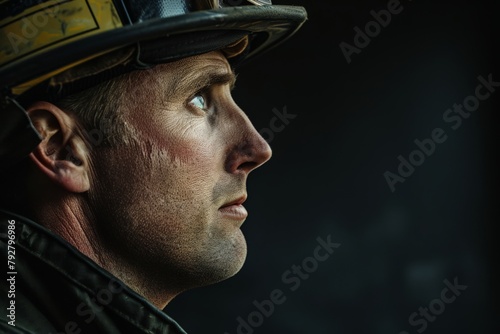 Dedicated Firefighter in Profile, Bravery and Duty in Focus