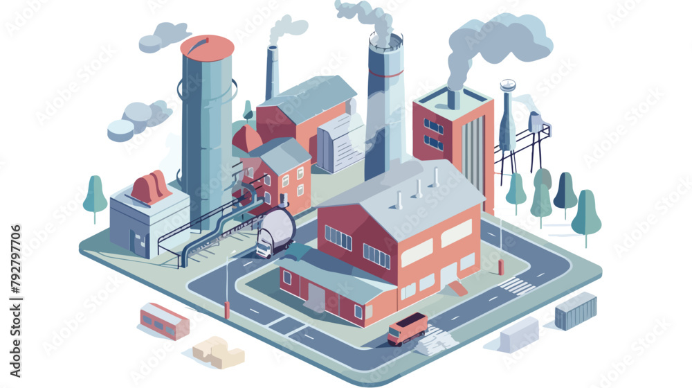 Chimney industry isometric on a background Hand drawn