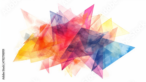 Sharp geometric shapes filled with colorful watercolor gradients, combining modern design with artistic flair. , Watercolor Clipart, White background