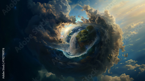 Abstrakcyjne ujęcie planety ziemi chronionej przez atmosferę. © pawe