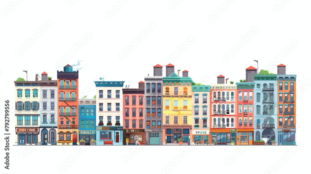 City street panoramic. City life set buildings. vector