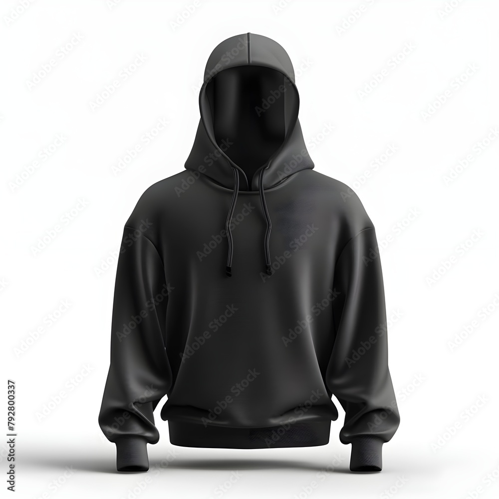 Sleek black hoodie mockup displayed on a vibrant White backdrop.Generated AI