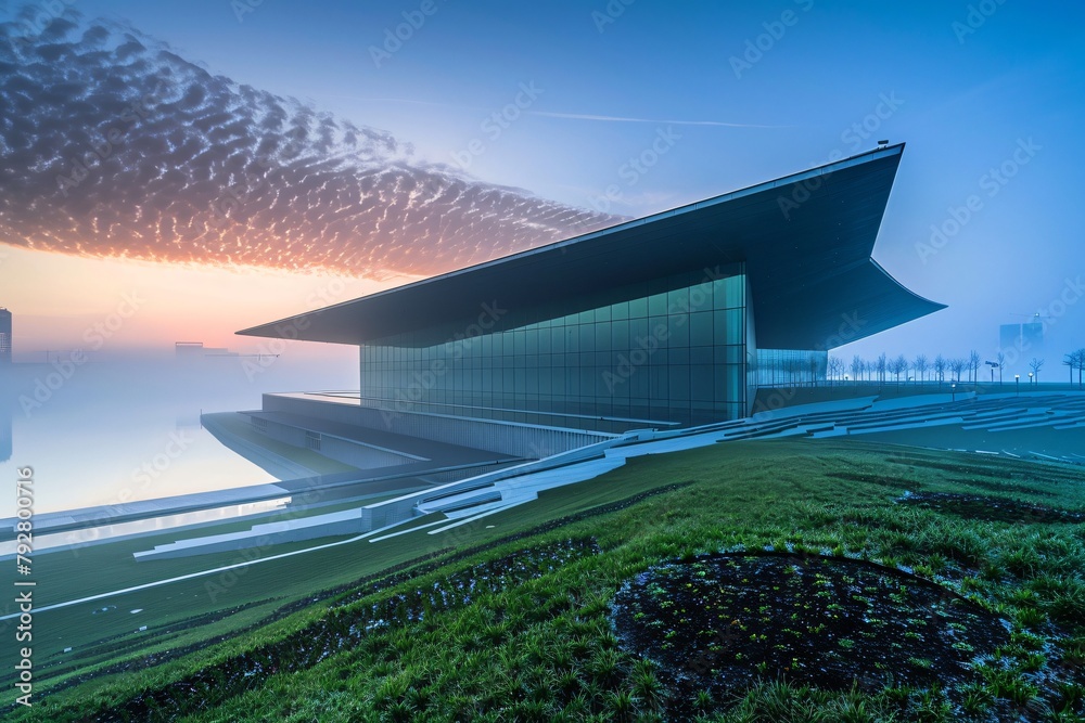 Sleek Corporate Headquarters piercing the clouds with eco friendly features