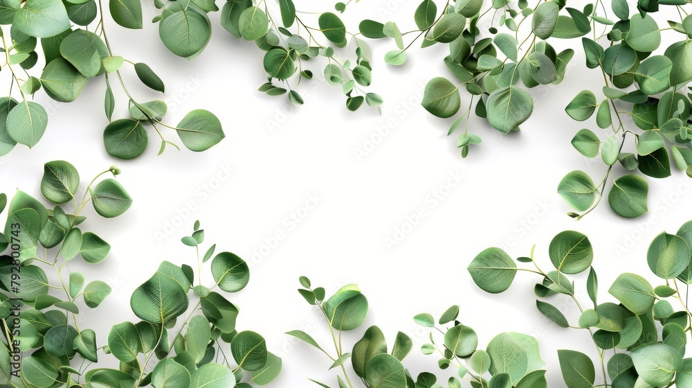 Evergreen plant border, condiment or spice for essential oil and medicine. Natural green foliage decor realistic 3D modern illustration. - obrazy, fototapety, plakaty 